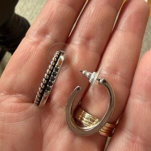 Touchstone Crystal Black and Silver Hoop Earrings, Oval Beaded Earrings